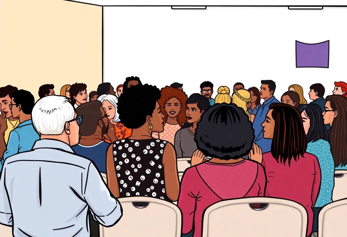 Community members discussing in a town hall setting