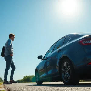 Parked car on a hot day with the sun shining