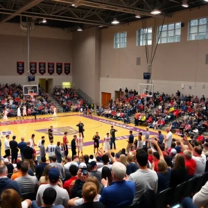 Fans cheering during the college basketball exhibition