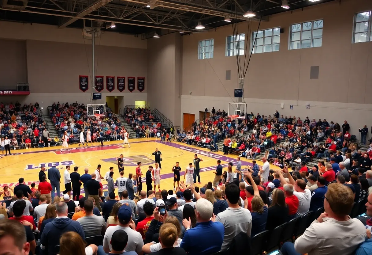 Fans cheering during the college basketball exhibition