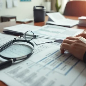 Desk with financial documents highlighting corporate investigation