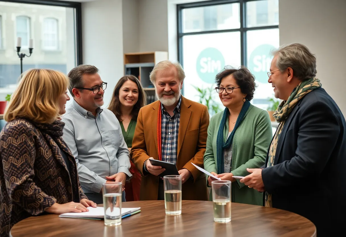 Professors discussing faculty governance issues at a meeting