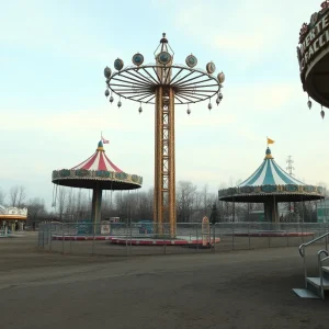 Abandoned FunPlex amusement park with empty rides