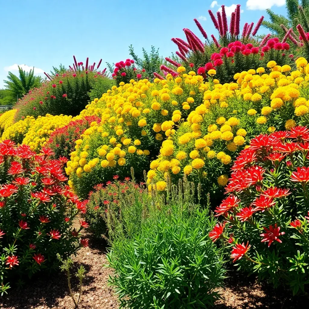 Vibrant landscape with heat-tolerant shrubs in Houston, Texas.