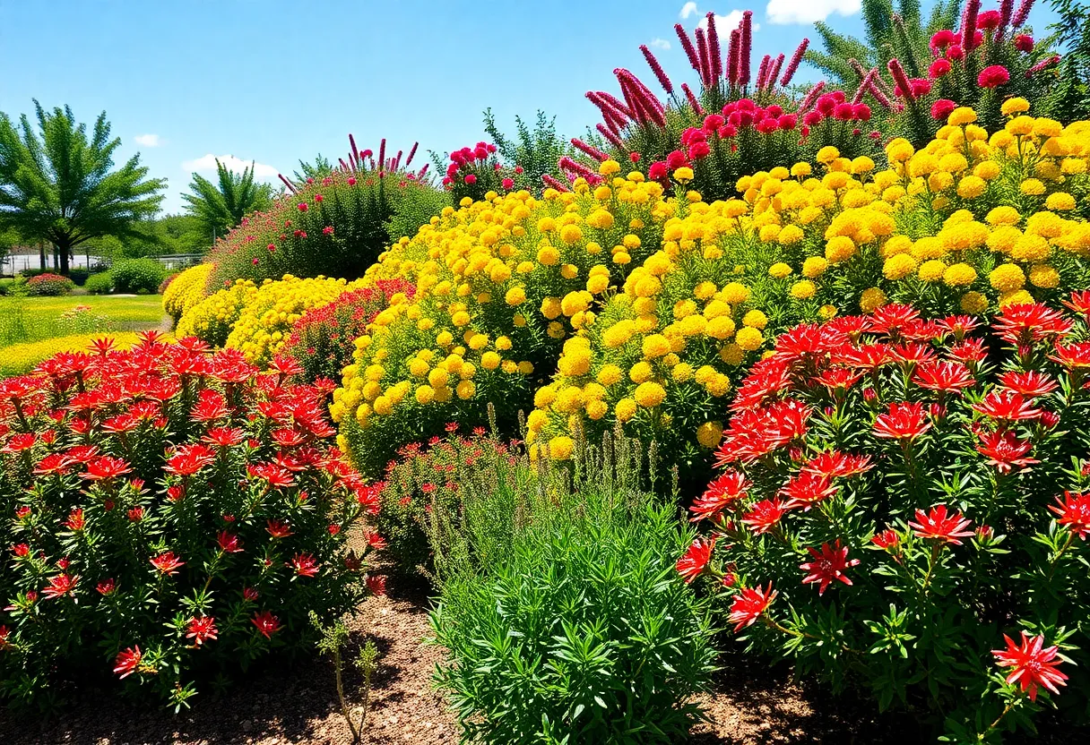 Vibrant landscape with heat-tolerant shrubs in Houston, Texas.
