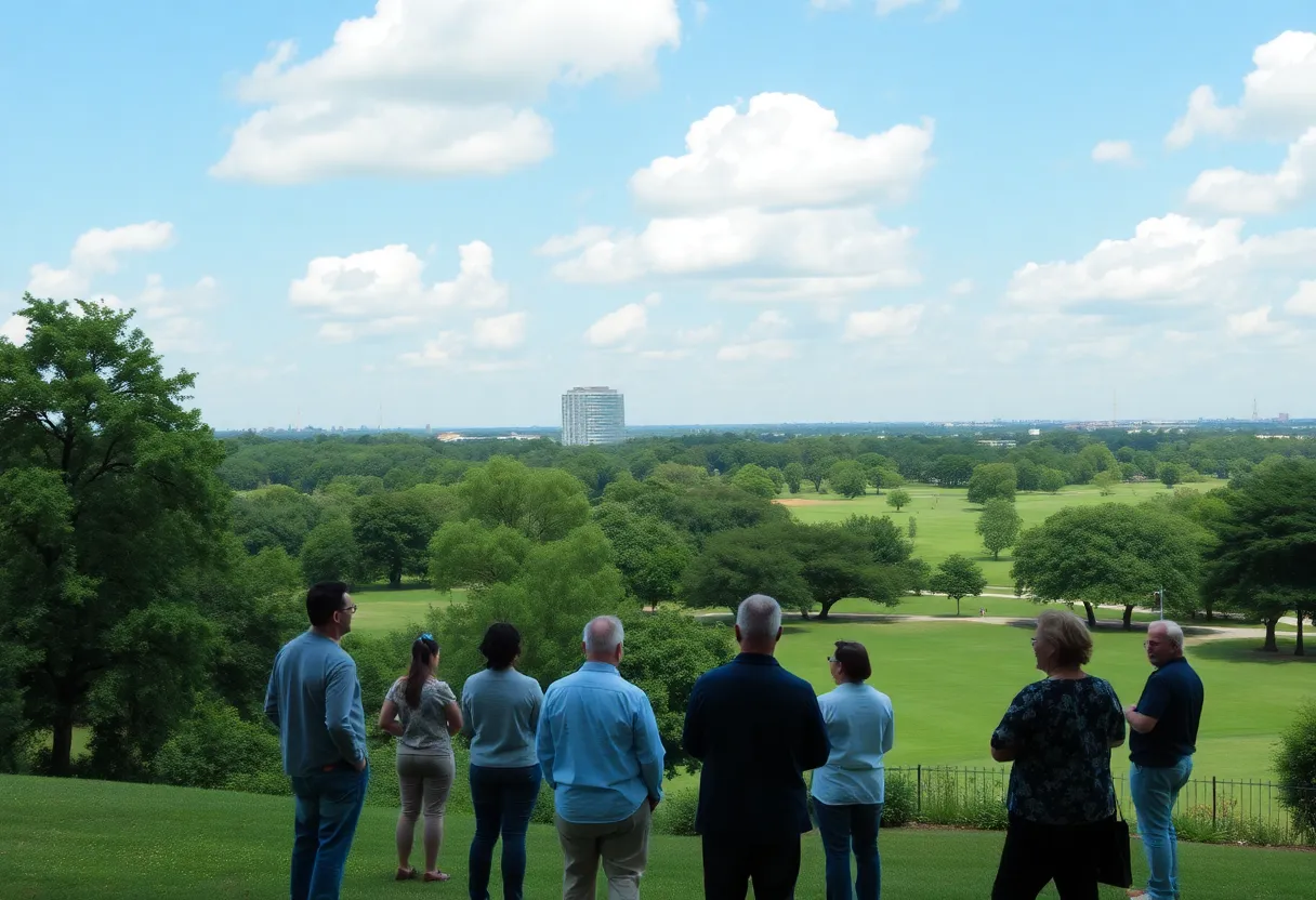 Community members at Hermann Park discussing land preservation