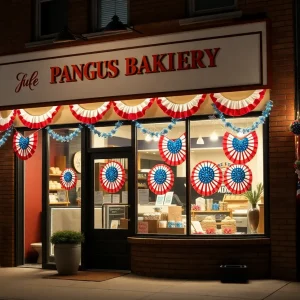 July 4 window decorations at Moeller's Bakery in Houston