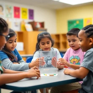Students engaged in a STEM activity at a charter school in Houston
