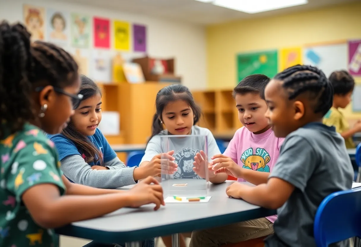 Students engaged in a STEM activity at a charter school in Houston