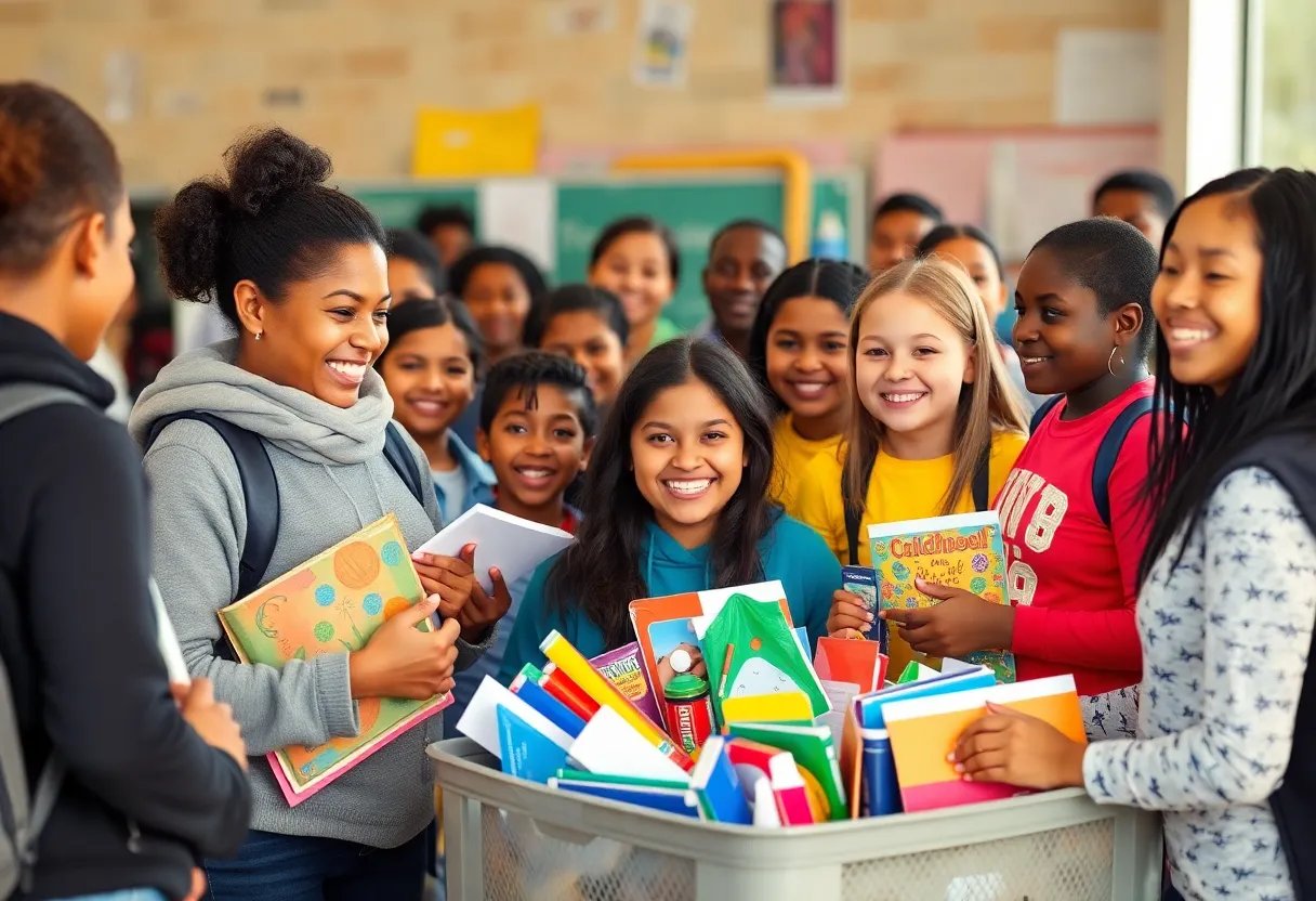 Volunteers collecting school supplies for teachers in Houston.