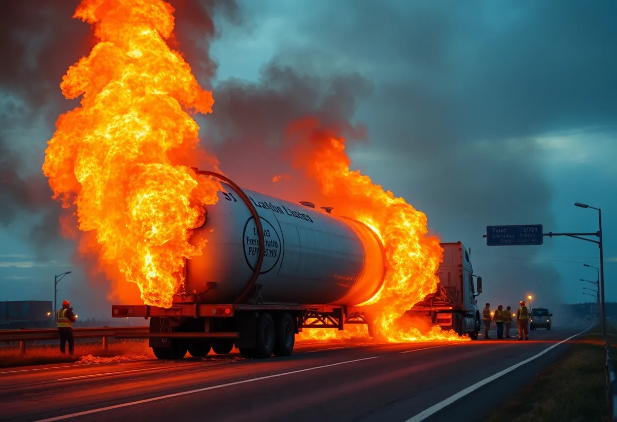 Firefighters battling flames from a crash on U.S. Highway 90