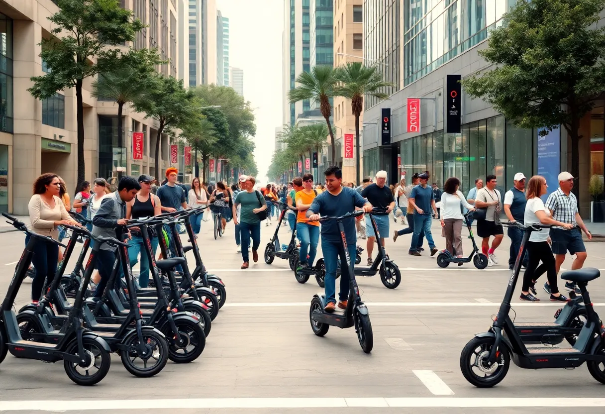 E-scooters and pedestrians in downtown Houston