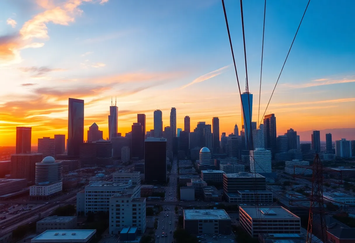 Houston skyline at sunset highlighting energy infrastructure