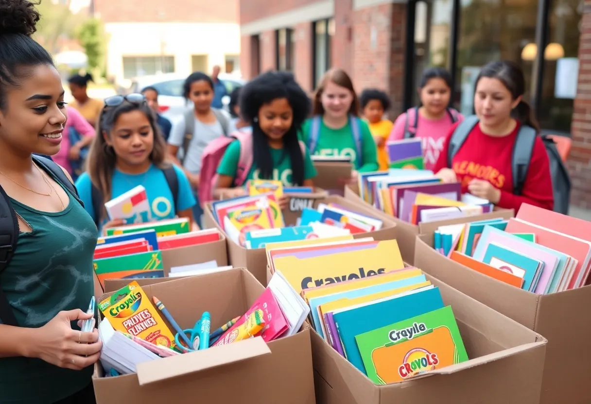 Volunteers collecting school supplies for Houston Food Bank initiative