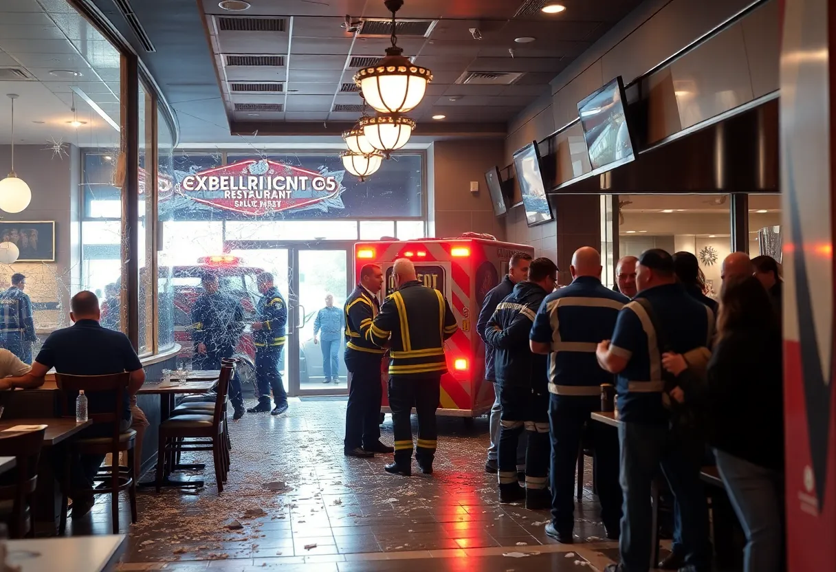 Scene of accident at restaurant with emergency responders