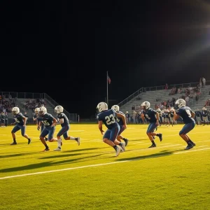 Houston high school football players practicing during training