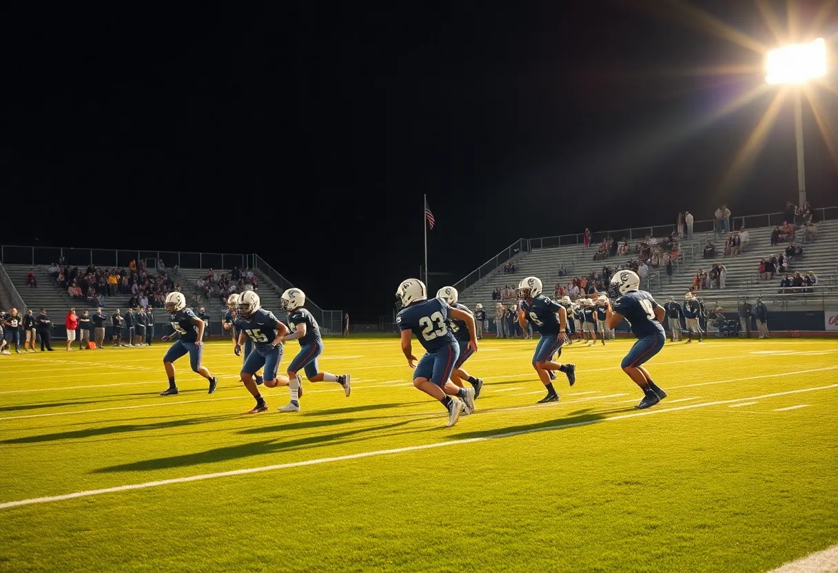 Houston high school football players practicing during training