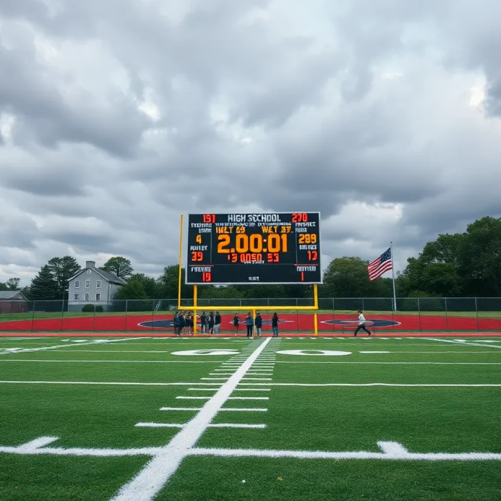 A high school football game taking place in Houston