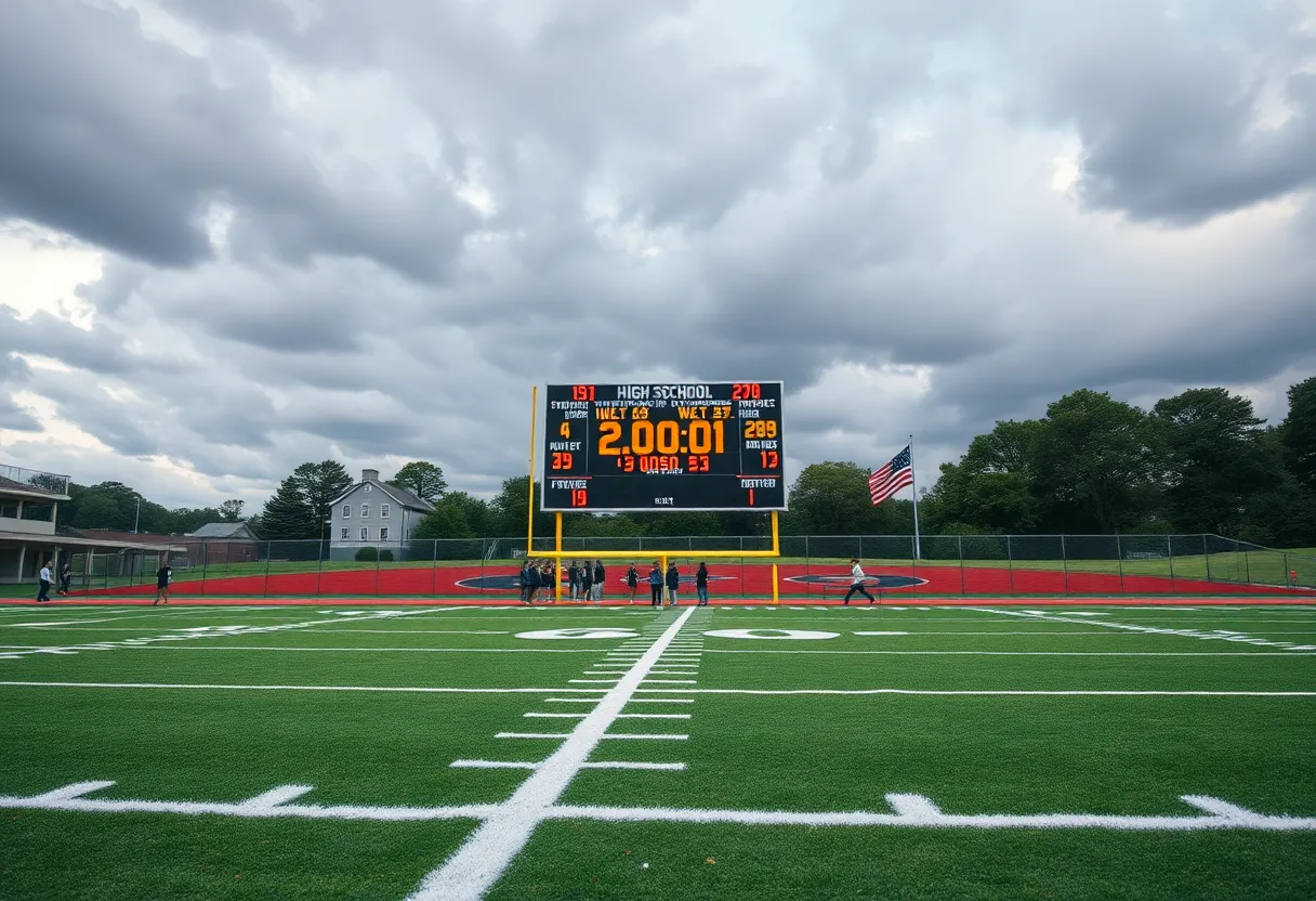 A high school football game taking place in Houston