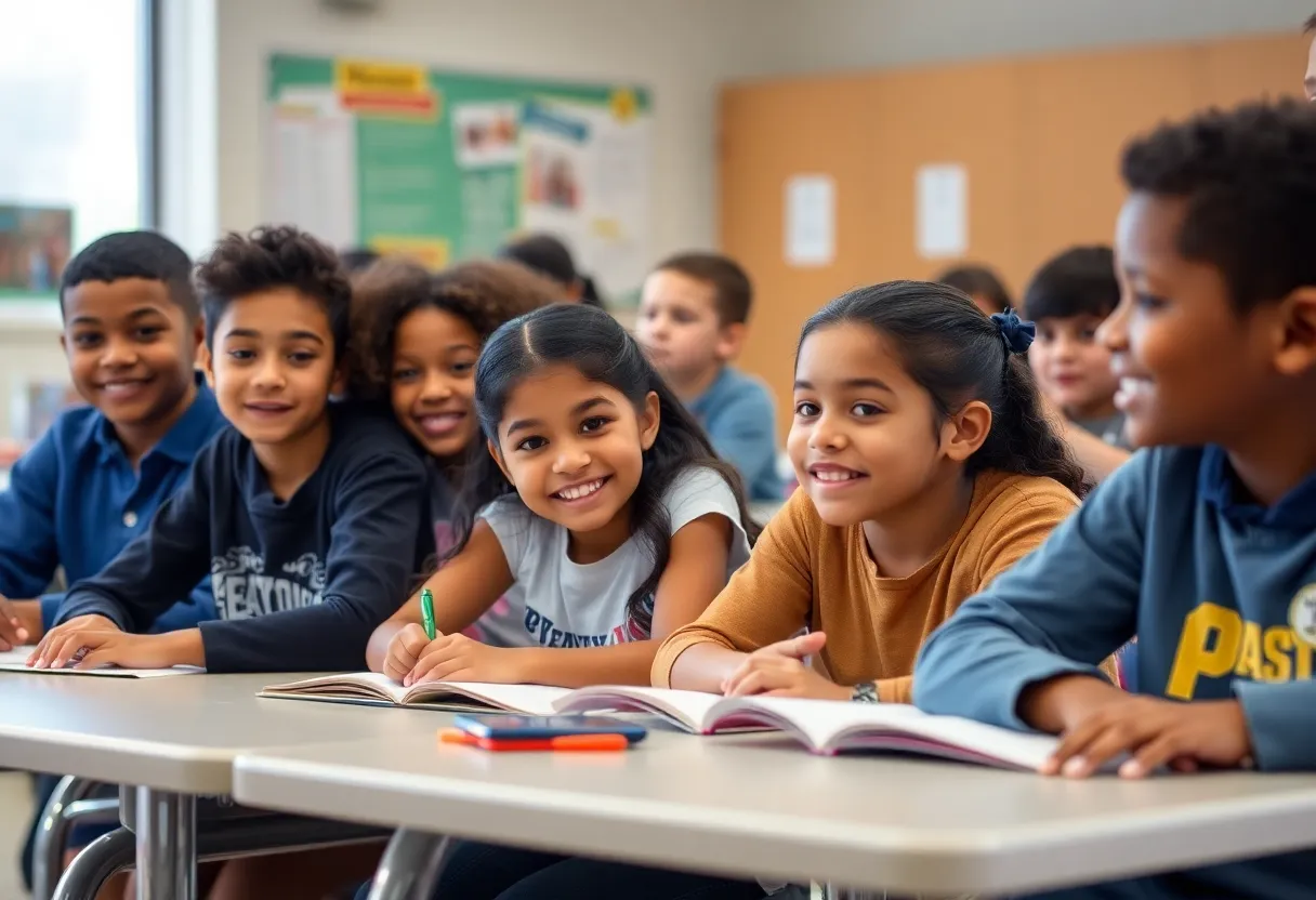 Diverse group of students learning in a classroom.