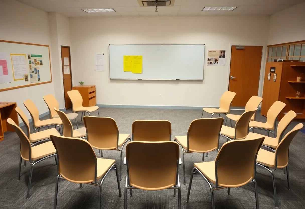 Meeting room set up for Houston ISD discussions