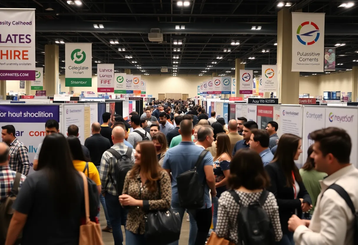 Diverse job seekers at a Houston job fair