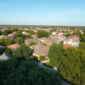 Neighborhood in Houston with a variety of homes and greenery