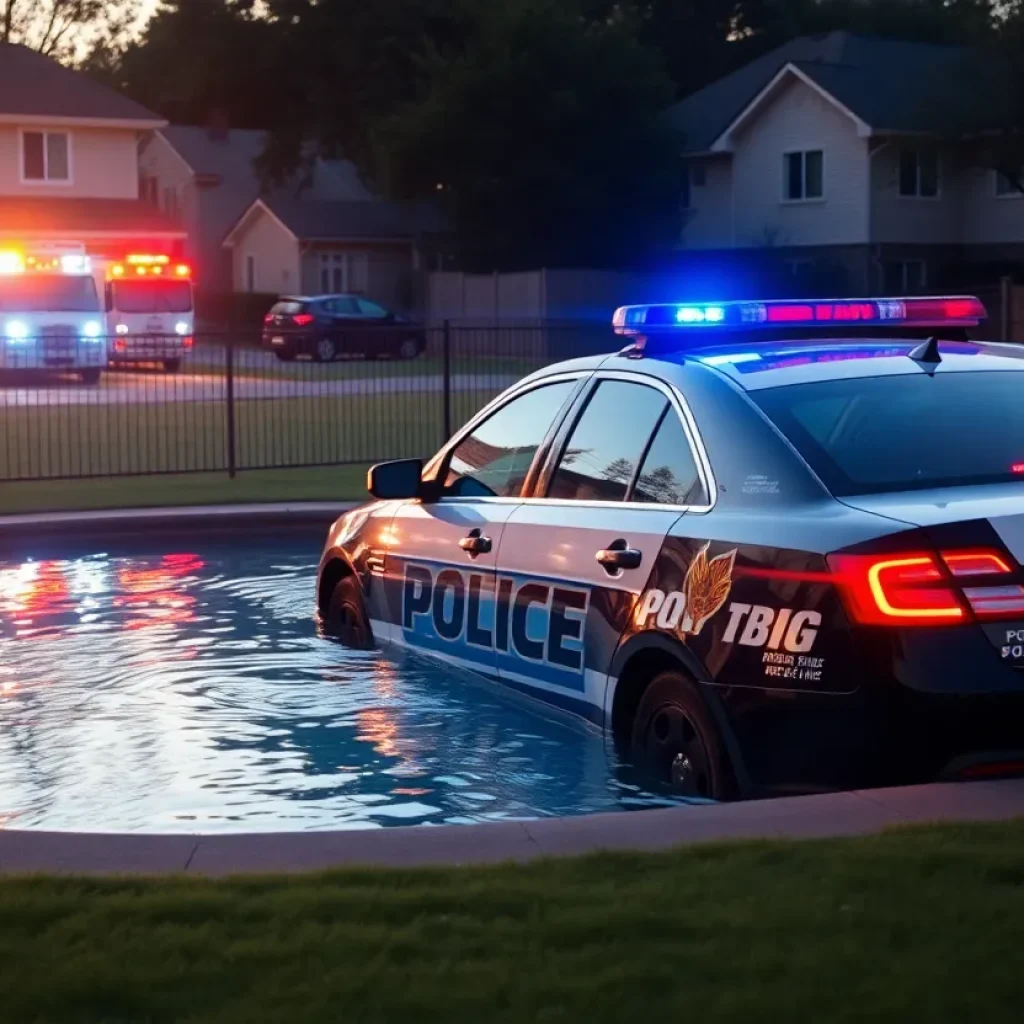 Houston police cruiser partially in backyard pool after crash