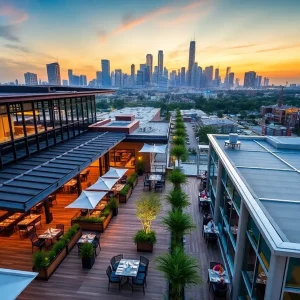 Aerial view of new restaurants and hotels in Houston