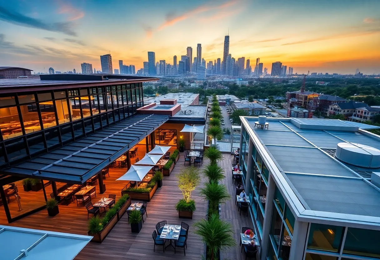 Aerial view of new restaurants and hotels in Houston
