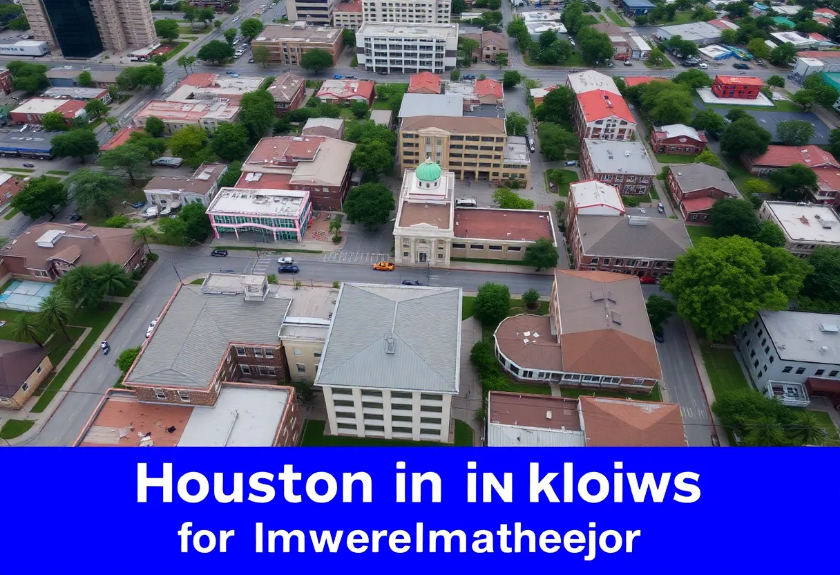 Aerial view of Houston schools showing students engaged in educational activities.