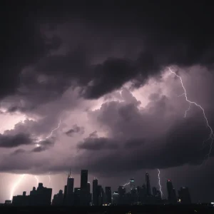 Stormy skies over Houston indicating severe weather conditions