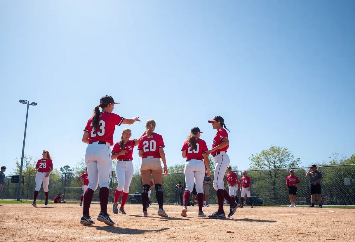 Houston Softball team practicing on the field