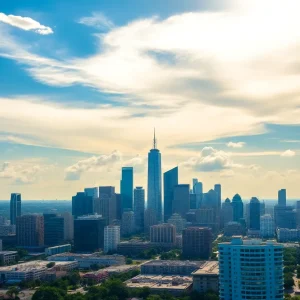 Skyline of Houston under a bright summer sun