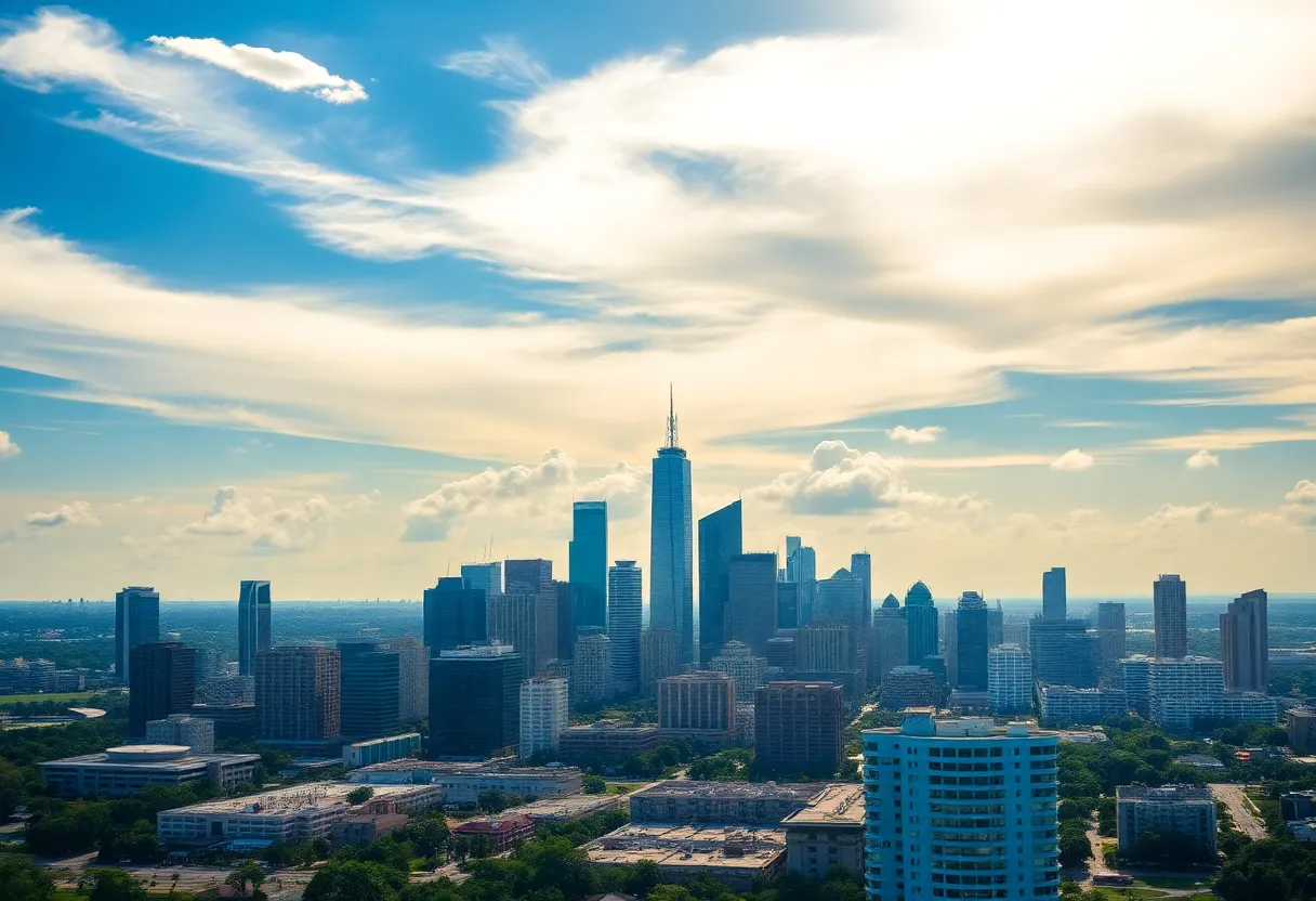 Skyline of Houston under a bright summer sun
