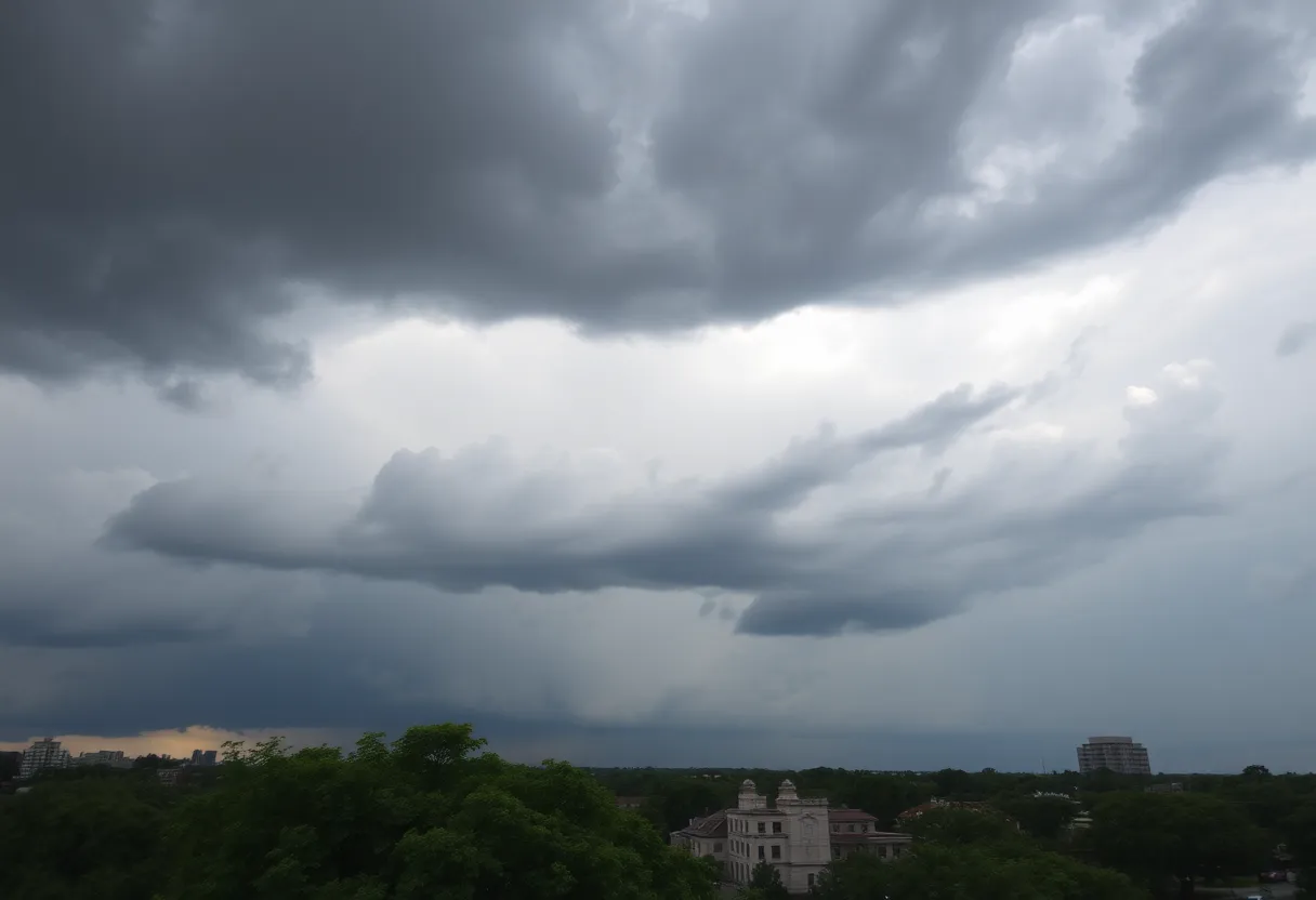 Dark clouds over Houston signaling impending thunderstorms