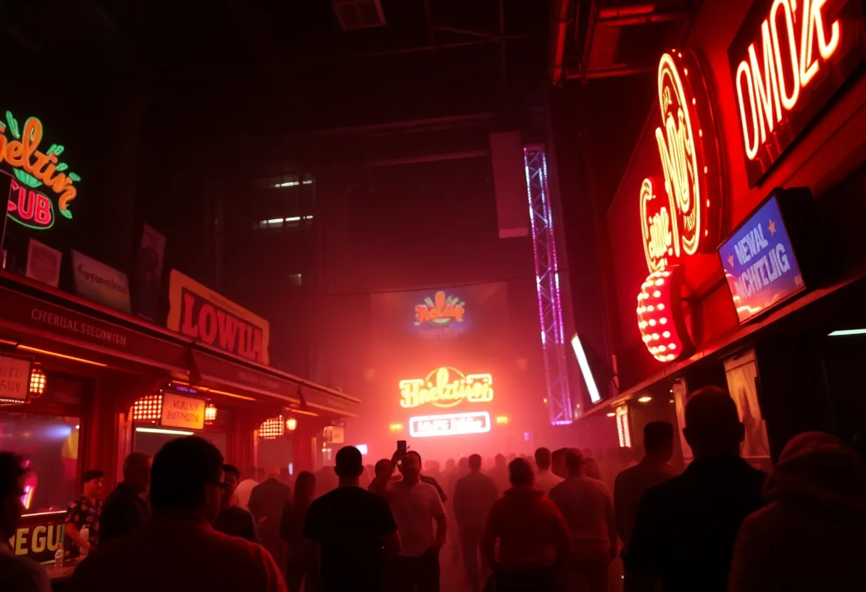 A busy nightclub in Houston symbolizing organized crime activities.