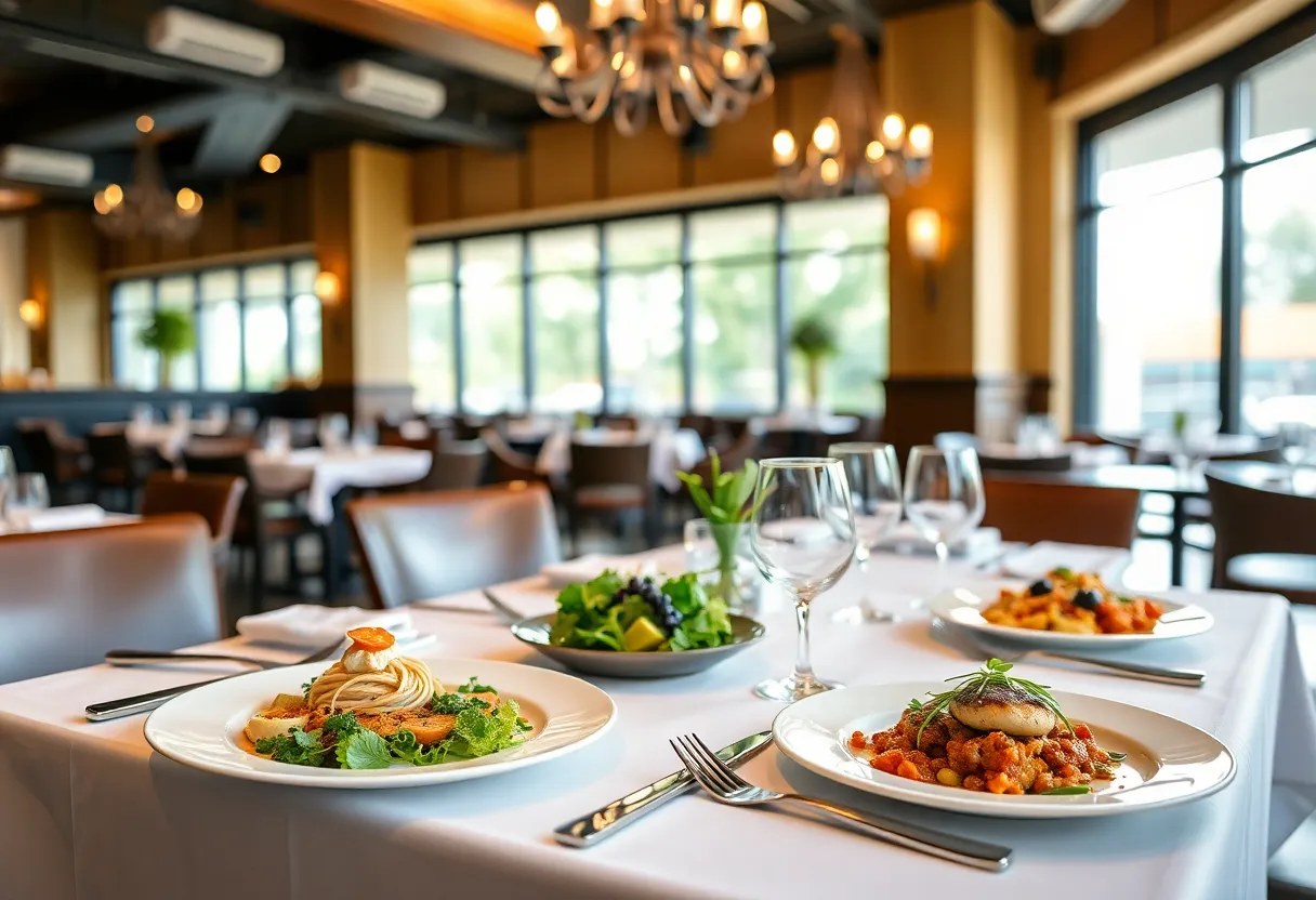 Gourmet dishes displayed on a restaurant table representing Texas cuisine