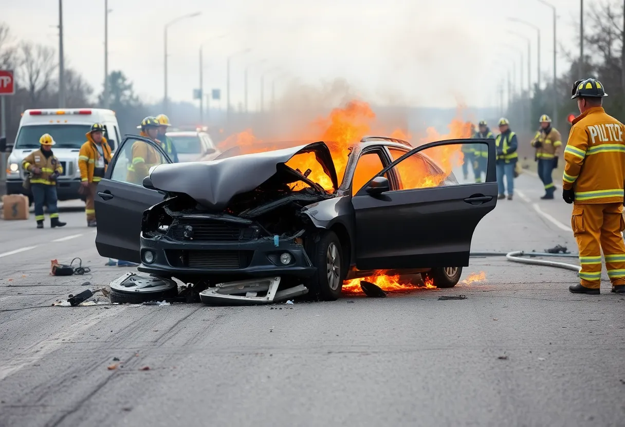 Emergency responders at the scene of a car crash in Midtown Houston.