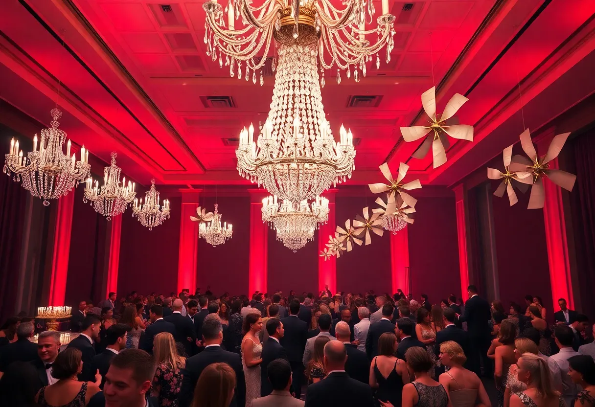 Attendees enjoying the gala event with French-inspired decor