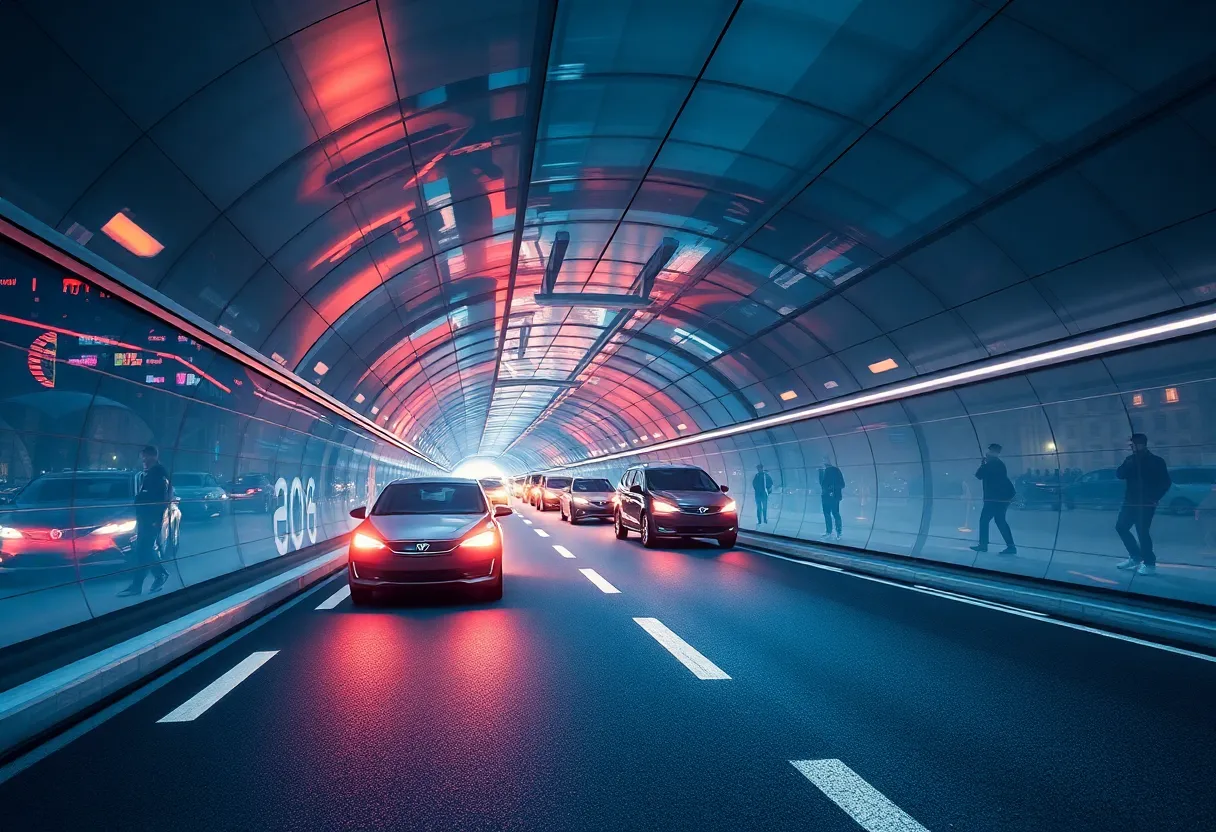 Illustration of the Music City Loop Tunnel with electric vehicles.