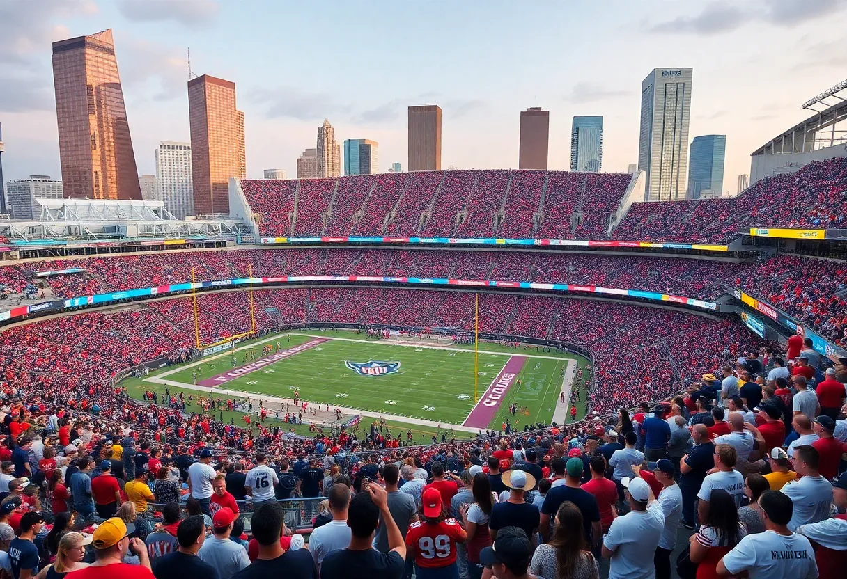 View of NRG Stadium filled with enthusiastic sports fans during an event.