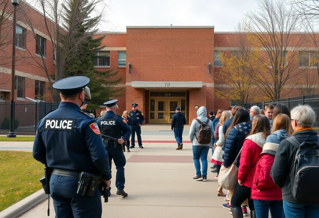 Police officers securing the area around Palisades High School