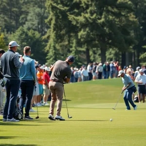 Golf players on a picturesque golf course during a tournament