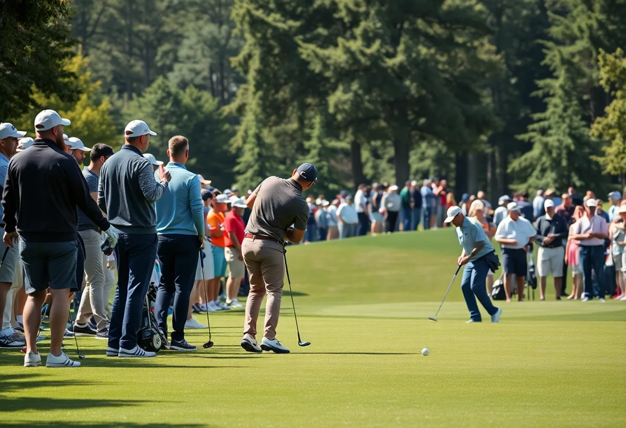 Golf players on a picturesque golf course during a tournament