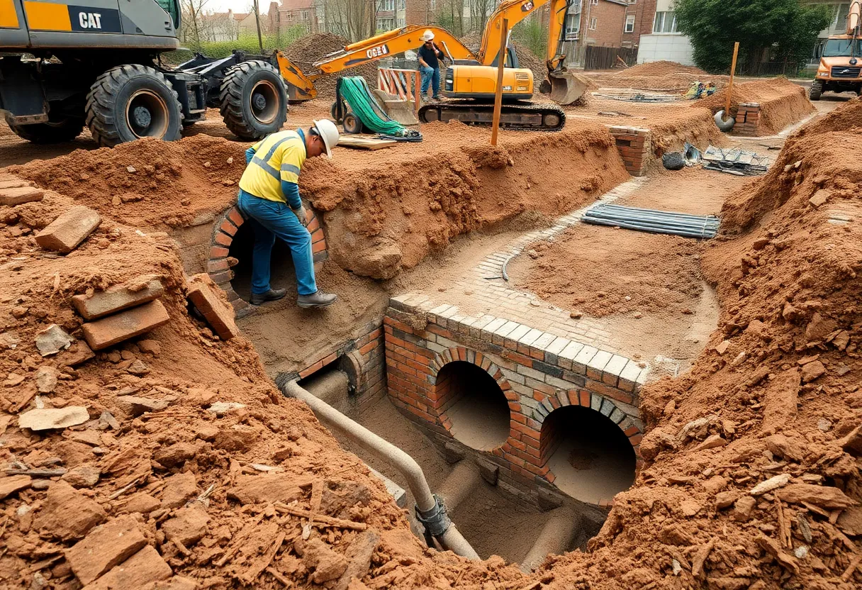 Construction workers repairing sewer lines in Quincy