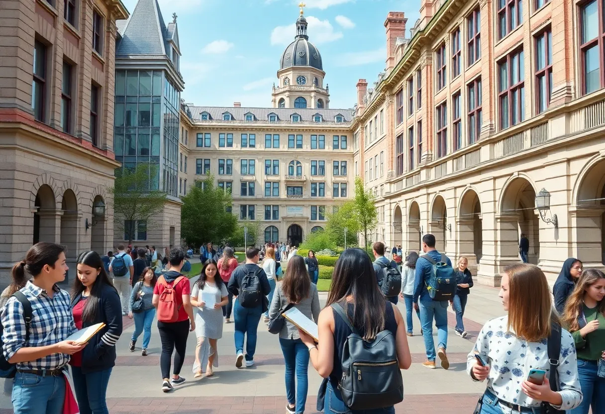 Students at Rice University engaged in academic discussions on campus.