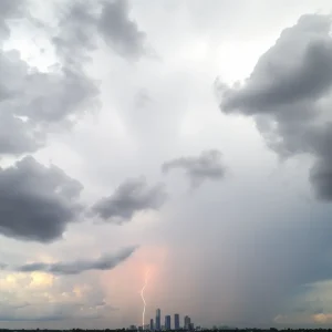 Sky over Houston during scattered thunderstorms.