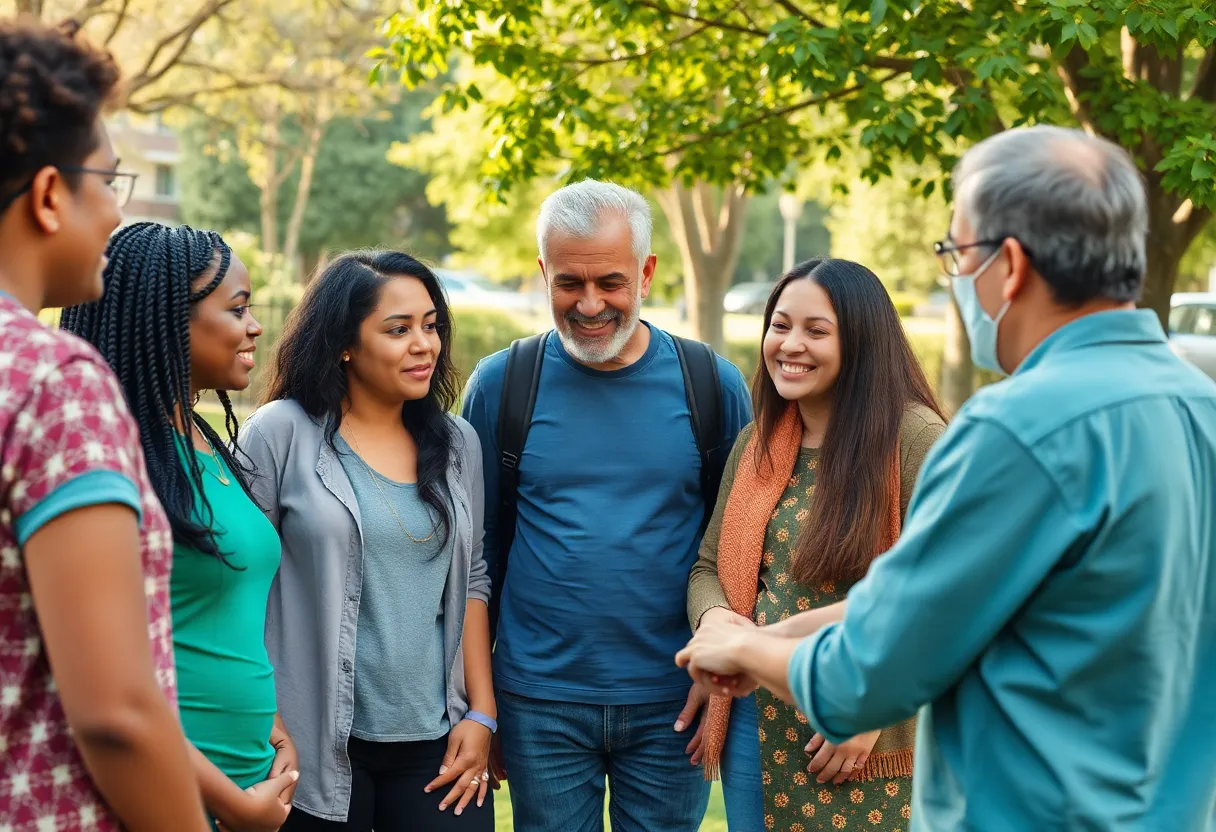 A diverse group of individuals in a supportive setting focused on mental health.