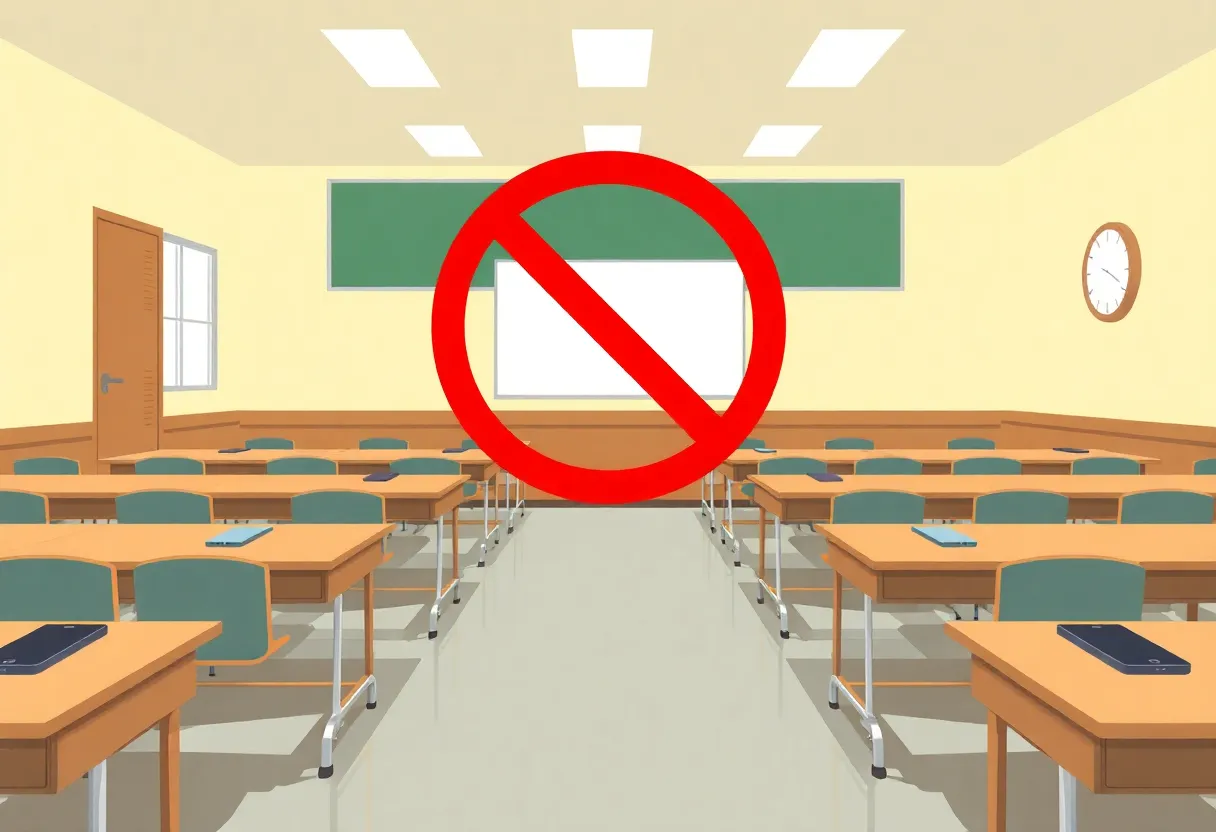 Empty school classroom without personal devices
